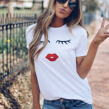 Pretty and Cute Eye Lashes Red Lips Print Women T Shirt Summer Casual Short Sleeve O Neck T-shirt Ladies White TShirt Tops 2024 - buy cheap