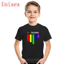 Camiseta con estampado I LOVE TECHNO para niños, ropa para niños de talla 14 o 16, nuevo diseño, manga corta, Estilo Vintage 2024 - compra barato