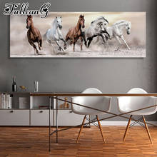 FULLCANG-pintura diamante 5d diy de animales de caballos corriendo, mosaico bordado con pedrería redonda y cuadrada, decoración de pared, FC1969 2024 - compra barato