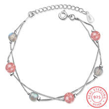 Double Layer Ladies' Bracelets Natural Moonstone & Pink Strawberry Crystal 925 Silver Lucky Charm Bracelet for Women Girls Gift 2024 - buy cheap