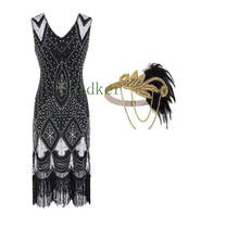 Plus Size 3xl Women's Flapper Dresses Headpiece Headband 1920s V Neck Beaded Fringed Great Gatsby Dress with 20s Accessory 2024 - buy cheap