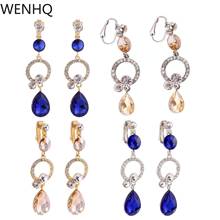 WENHQ Rhinestone Crystal Clip on Earrings No Pierced for Women Fashion Bridal Wedding Ear Cuffs Earrings Long Ear Clip Good Gift 2024 - buy cheap