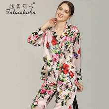 Momme-Conjunto de pijama de seda auténtica 100% para mujer, ropa de dormir coreana con flores elegantes, moda de seda de morera, T8127_ZB 2024 - compra barato