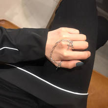 Винтажное кольцо Kpop в стиле панк с металлическим крестом и цепочкой, регулируемые кольца для мужчин и женщин, стильные ювелирные украшения 2024 - купить недорого