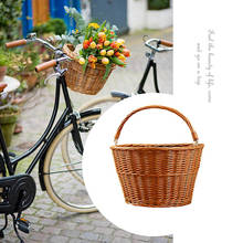 Bicicleta frente del montaje del manillar de la bicicleta cesta de mimbre Vintage tejido cesta de almacenamiento de diseño de mango 2024 - compra barato