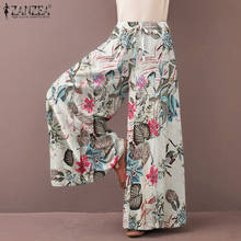 Vintage Floral Printed Trousers ZANZEA  Women Spring High Waist Wide Leg Pants Casual Loose Long Flare Pantalon S- 2024 - buy cheap