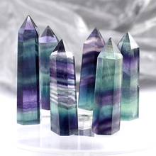 Натуральная флюоритовая, Хрустальная, разноцветная, в полоску, флюорит, 4-6,5 см, кварцевый кристалл, камень, точка, исцеление, шестиугольная палочка, лечебный камень 2024 - купить недорого