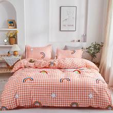 Grid Rainbow Bedding Set Double Single Winter Duvet Cover Set Queen 180x220cm Bedsheet Set Pillowcaes Bed Clothes Cartoon Bedset 2024 - buy cheap