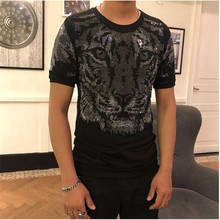 Camiseta de alta calidad de manga corta con diamantes de imitación a la moda de tigre para hombre 2024 - compra barato