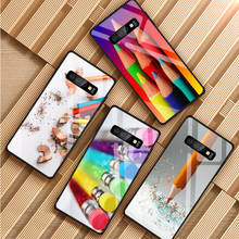 Funda de teléfono de vidrio templado con pintura de lápiz de color para Samsung Galaxy S8, S9, S10, S20 PLUS, J6, J8, 2018, NOTE 8, 9, 10 2024 - compra barato