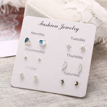 Women Crystal Heart Star Earrings Set Fashion Girl Small Jewelry Square Leaf Pearl Stud Earring Sets Lady Week Mini Jewelry Gift 2024 - buy cheap