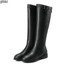 Botas de Invierno para mujer de talla grande 34-43, botas hasta la rodilla con hebilla y cremallera, botas de Moto Retro para mujer, botas de nieve cálidas de piel gruesa para invierno 2024 - compra barato