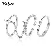 3Pcs/Set Chains Finger Rings for Women Rose Gold Round Hollow Geometric Rings Set Adjustable Joint Ring Jewelry Party Gift 2024 - buy cheap