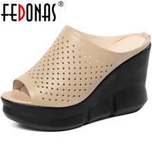 FEDONAS-zapatos de tacón alto con plataforma cuña para mujer, zapatillas Vintage con punta abierta, zapatos básicos de trabajo de verano, piel auténtica, novedad 2024 - compra barato