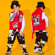 Kids Hip Hop Performance Clothes Red Vest Jacket Sweatshirt Tops Tactical Cargo Pants For Boys Girls Jazz Dance Costume Outfits 2024 - buy cheap