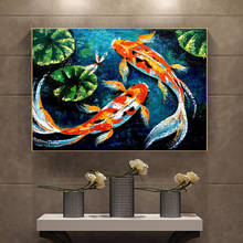 Peixe koi carpa cartaz pintura a óleo animal em tela cópias sorte parede arte fotos para sala de estar sofá moderna decoração casa 2024 - compre barato
