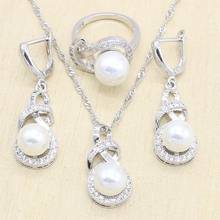 Conjunto de joyería de Color blanco, gris, perla, plateado, collar, colgante, anillos, pendientes, joyería de boda, caja de regalo 2024 - compra barato