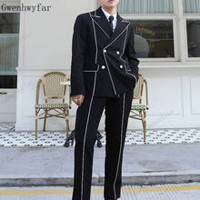 Gwenhwyfar 2020 New Style Double Breasted Slim Suit Black Groom Wedding Tuxedo Prom Wedding Business Men Suit (Jacket+Pants） 2024 - buy cheap