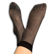 Glitter meias para mulheres moda sexy oco para fora do tornozelo meias de verão respirável fino preto fishnet meias femininas sokken 2024 - compre barato