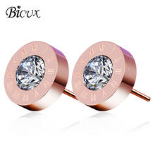 BICUX Fashion Trendy Round Shiny Crystal Stud Earrings for Women Party Creative Exquisite Roman Numeral Zircon Earring Jewelry 2024 - buy cheap
