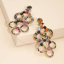 Hysecpão brincos cristal coloridos luxuosos, pingentes redondos da moda bijuterias para mulheres jóias de festa 2024 - compre barato
