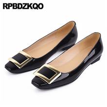 Black Slip On Square Toe Ladies Patent Leather Blue Italian Designer Shoes China Chinese Red Genuine Women Metal Flats Office 2024 - buy cheap