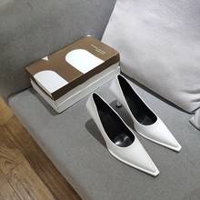 2020 NEW Women's Shoes LEATHER Woman High Heels Pointed toe Women Pumps for Fashion Office Lady Slip on Sock Free White Black 2024 - buy cheap