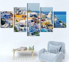 Arte da parede modular pintura em tela 5 peças hd imprime grécia santorini ilha fotos decoração casa bela paisagem poster quadro 2024 - compre barato