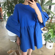 New Korean Style Loose Cotton Dress Lantern Sleeve Wild Casual Fashion Dress Women Spring and Summer 2024 - buy cheap