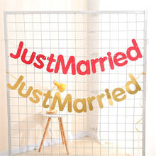 Cartel de papel JUST MARRIED, accesorios de decoración para fotos de boda, guirnalda, banderín de fiesta, banderas, dulces, Bar, decoraciones de fiesta de boda 2024 - compra barato
