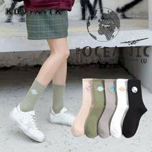 Calcetines cortos de algodón con estampado de planeta negro para mujer, calcetín de moda, Harajuku, arte, informal 2024 - compra barato