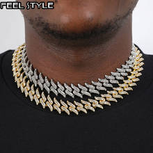 Хип-хоп мужские шипы кубинская цепочка ожерелье полный камень 20 мм рок Шарм золотая цепочка для мужчин колье ожерелье 2024 - купить недорого