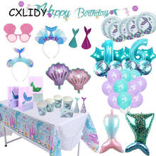 Mermaid Party Supplies Birthday Tableware Mermaid Tablecloth Happy Birthday Balloon Party Supplies Mermaid Tail Decoration 2024 - buy cheap