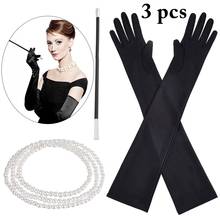 Colar de pérola falsa retrô com acessórios, 3 tamanhos de 1920s, luva longa, suporte para cigarro, acessórios para cosplay e festa 2024 - compre barato