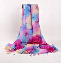 Женский шарф с кисточками BYSIFA, Бежевый длинный шарф из 100% шерсти с красными вишнями, зима-осень 2024 - купить недорого