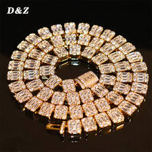 D & z bling zircônia cúbica colar branco quadrado baguette cluster hip hop tênis correntes colares moda masculina feminino jóias de gelo 2024 - compre barato