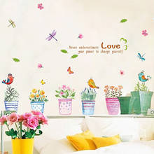 Adesivo de parede em vaso para plantas, flor de libélula, borboleta, para sala de estar, jardim, janela, decoração de vidro, decoração para casa, arte mural de vinil 2024 - compre barato