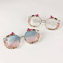Óculos de sol feminino luxuoso quadrado com diamantes, marca de designer da moda, claro, cristal, pérola, 2019 2024 - compre barato