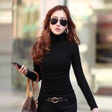 New Spring Long Sleeve Solid Turtleneck T-shirt Women High Stretch Slim Tops Autumn Skinny Basic Bottoming T shirt Tight Tops 11 2024 - buy cheap