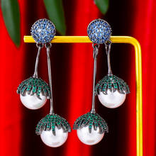 GODKI Fashion street style Simulated Pearl Earrings For Women Wedding Party Cubic Zircon Dubai Bridal Earring boucle d'oreille 2024 - buy cheap