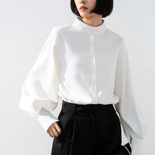 Рубашка женская, белая, с рукавами-фонариками, офисная, свободная, 2019 2024 - купить недорого
