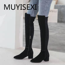 Pointed Toe Thigh High Boots Genuine Leather 5cm Square Heels Over the Knee Tube Long Boots Women Winter Shoes LDI18 MUYISEXI 2024 - buy cheap