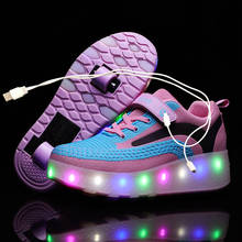 Crianças um duas rodas luminosas tênis de incandescência ouro rosa led luz rolo sapatos skate crianças led sapatos meninos meninas usb carregamento 2024 - compre barato