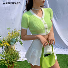 Summer 2021 crop top women cropped cardigan kawaii cropped sweater purple  kawaii sweater green pink cardigan tops for women 2024 - buy cheap