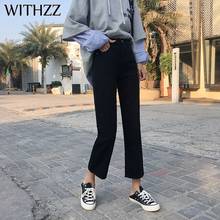 WITHZZ Spring Loose High Waist Women's Denim Pants Simple Female Straight Jeans 2024 - buy cheap