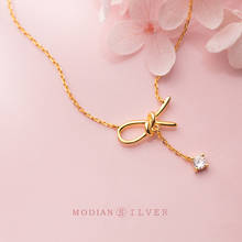 Modian Original Bowknot Swing brillante colgante marca clásica 925 Plata de Ley oro Color Collar para mujeres S925 joyería 2024 - compra barato