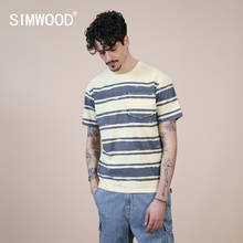SIMWOOD 2021 летние новые мужские винтажные полосатые футболки большого размера, 100% хлопок, нагрудные карманы размера плюс, качественная брендовая одежда 2024 - купить недорого