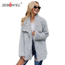 Sebowel jaqueta feminina de manga longa pelo sintético, casacos macios femininos cáqui/cinza peludos para áreas externas, jaqueta feminina com bolsos, quente de inverno 2024 - compre barato