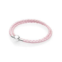 925 Sterling Silver Round Clasp Light Pink Leather Bracelets for Women Braided Rope DIY Charm Jewelry Making Accessories 2024 - buy cheap