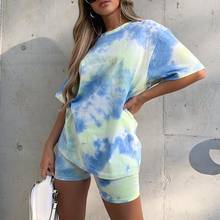 Women Short Sets outfits Casual O Neck Short Sleeve T-shirt Shorts Tie Dye Two Piece Sports Outfits Summer 2021 2024 - buy cheap